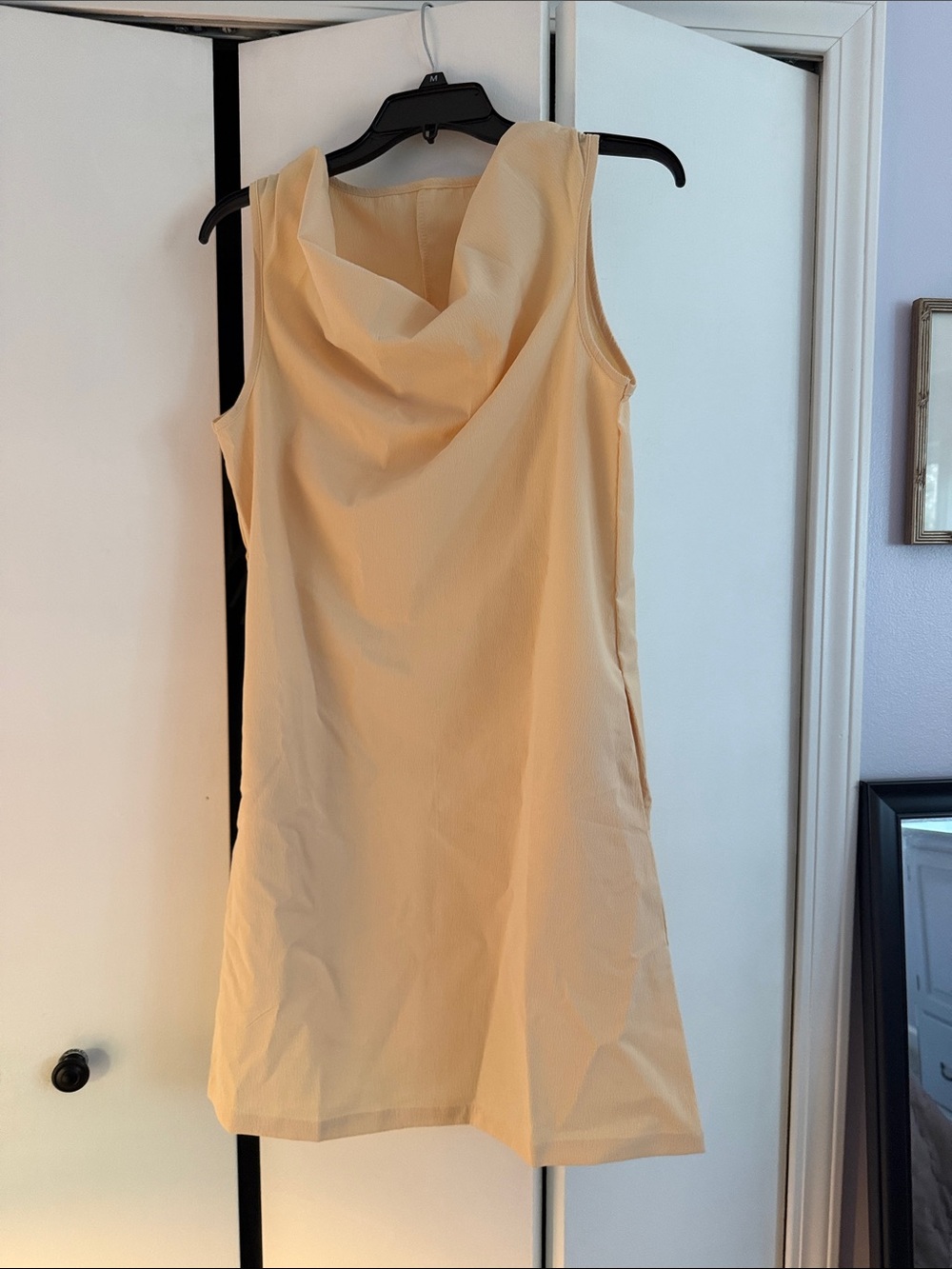 Sleeveless Cowl Neck Shift Dress in Light Beige